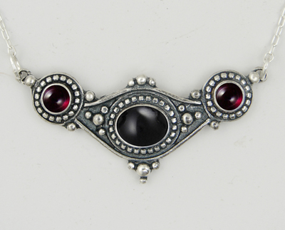 Sterling Silver Necklace With Black Onyx And Garnet
